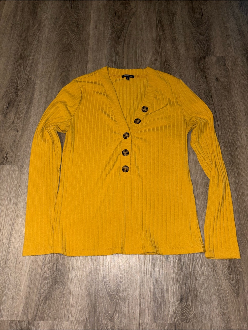 Dynamite | Mustard Ribbed Button Longsleeve